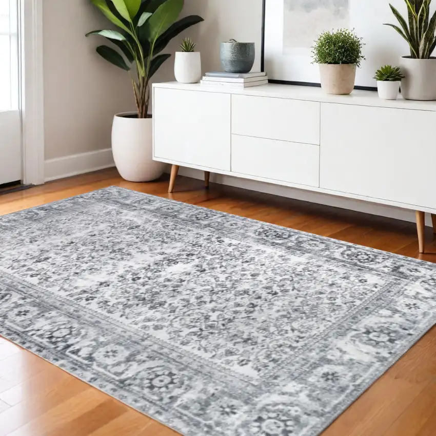 Charcoal And Gray Oriental Area Rug Photo 1