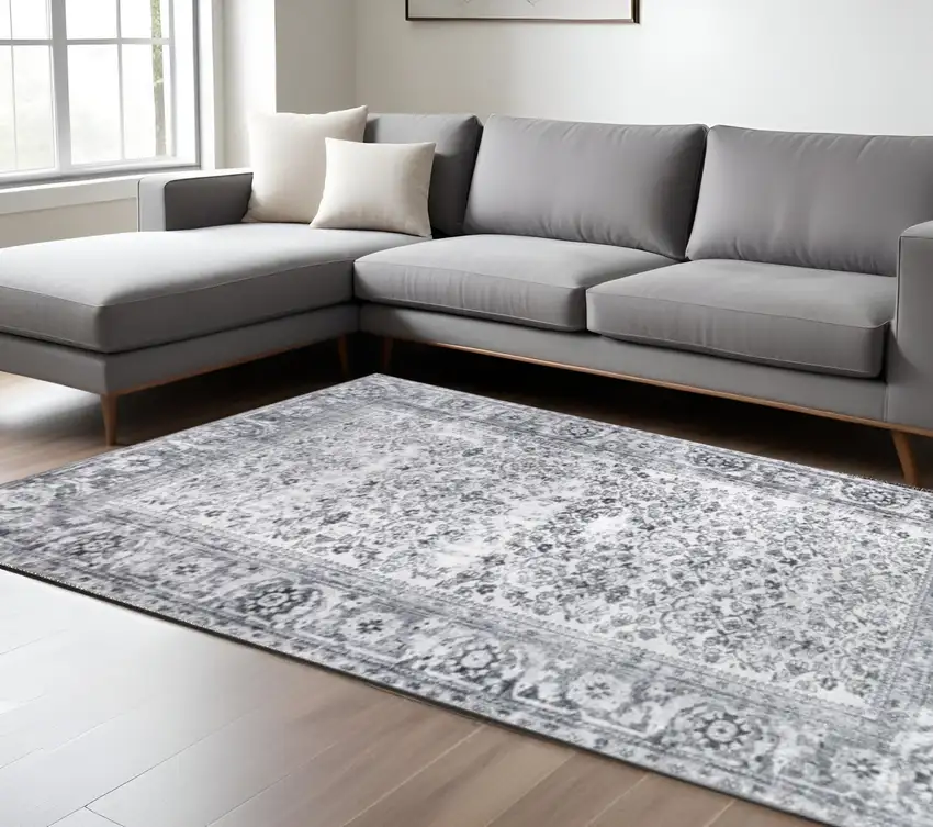 Charcoal And Gray Oriental Area Rug Photo 1