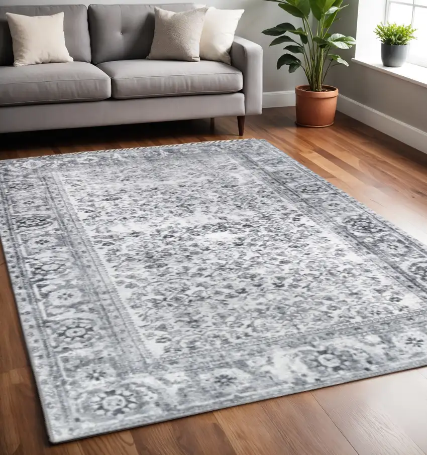 Charcoal And Gray Oriental Area Rug Photo 1