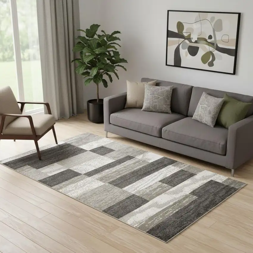 Charcoal Patchwork Power Loom Stain Resistant Area Rug Photo 1