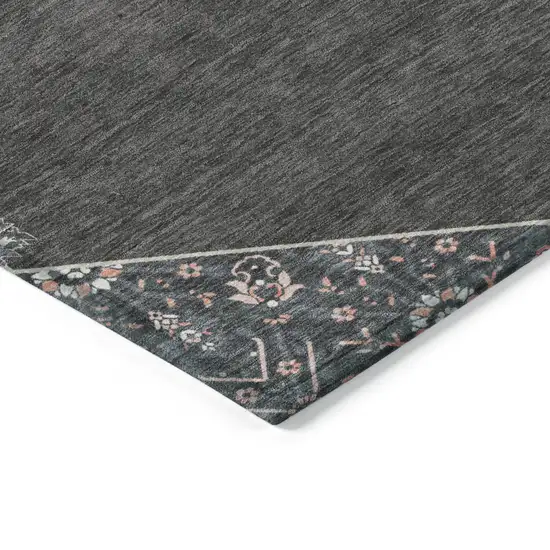 Charcoal Pink And Blue Oriental Washable Indoor Outdoor Area Rug Photo 4