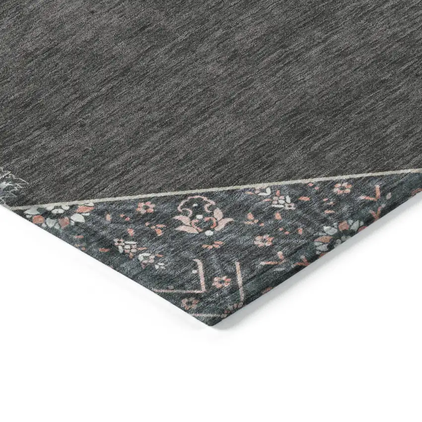 Charcoal Pink And Blue Oriental Washable Indoor Outdoor Area Rug Photo 4