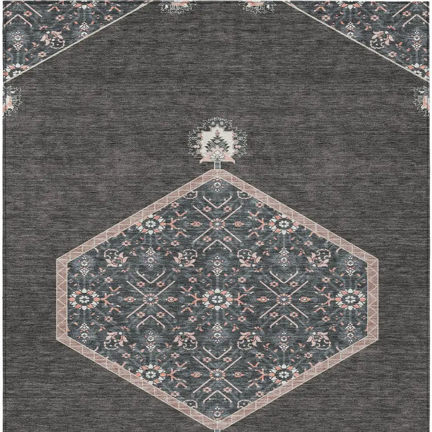 Charcoal Pink And Blue Oriental Washable Indoor Outdoor Area Rug Photo 7