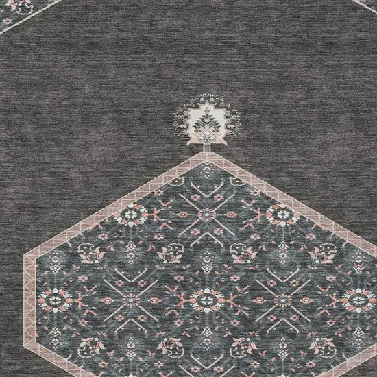Charcoal Pink And Blue Oriental Washable Indoor Outdoor Area Rug Photo 6