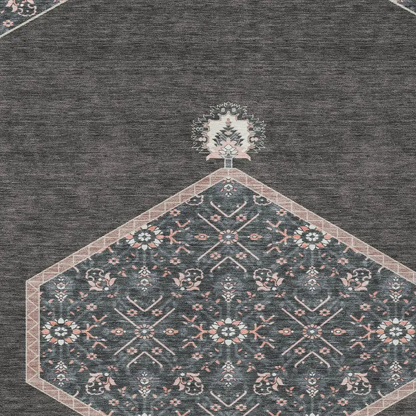 Charcoal Pink And Blue Oriental Washable Indoor Outdoor Area Rug Photo 6