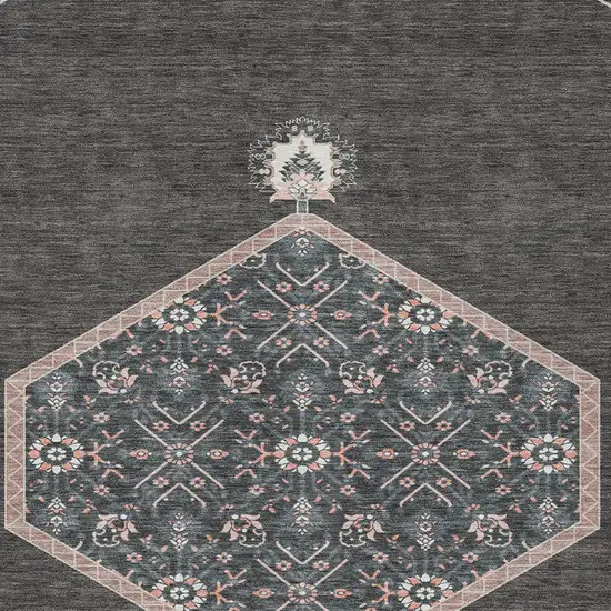 Charcoal Pink And Blue Oriental Washable Indoor Outdoor Area Rug Photo 6