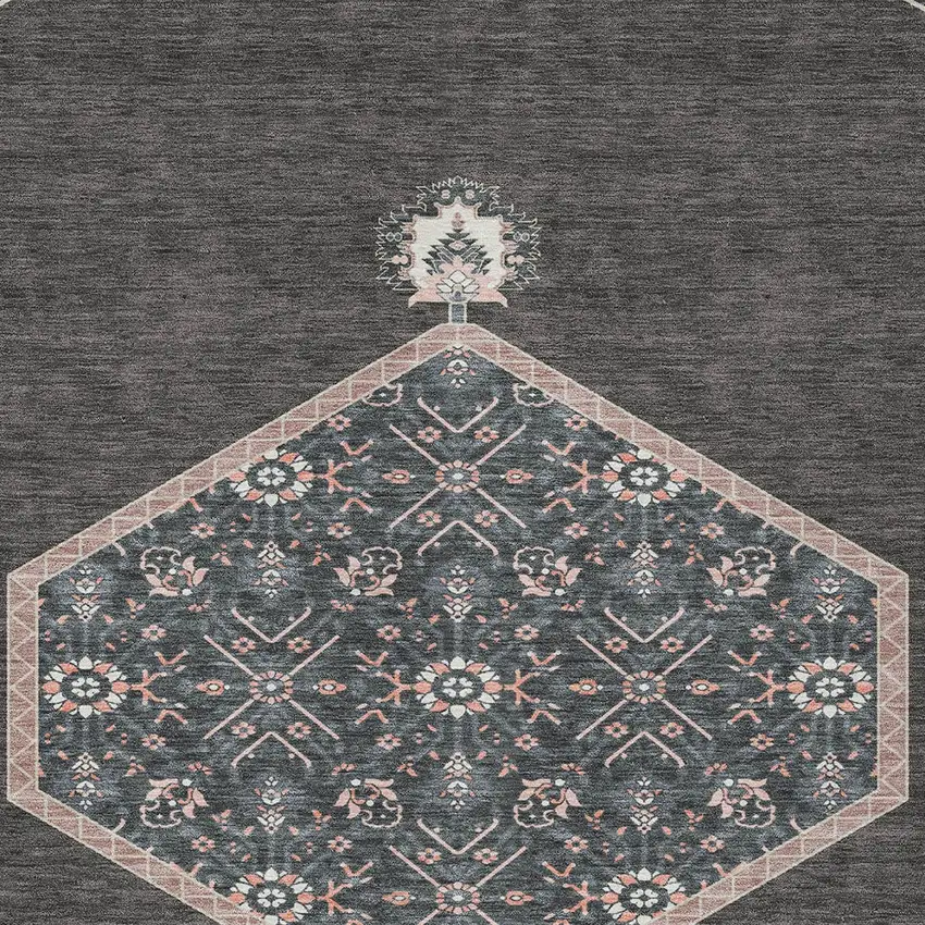 Charcoal Pink And Blue Oriental Washable Indoor Outdoor Area Rug Photo 6