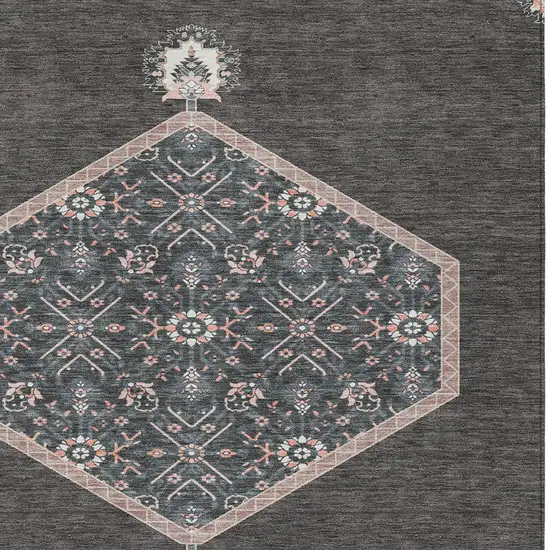 Charcoal Pink And Blue Oriental Washable Indoor Outdoor Area Rug Photo 6