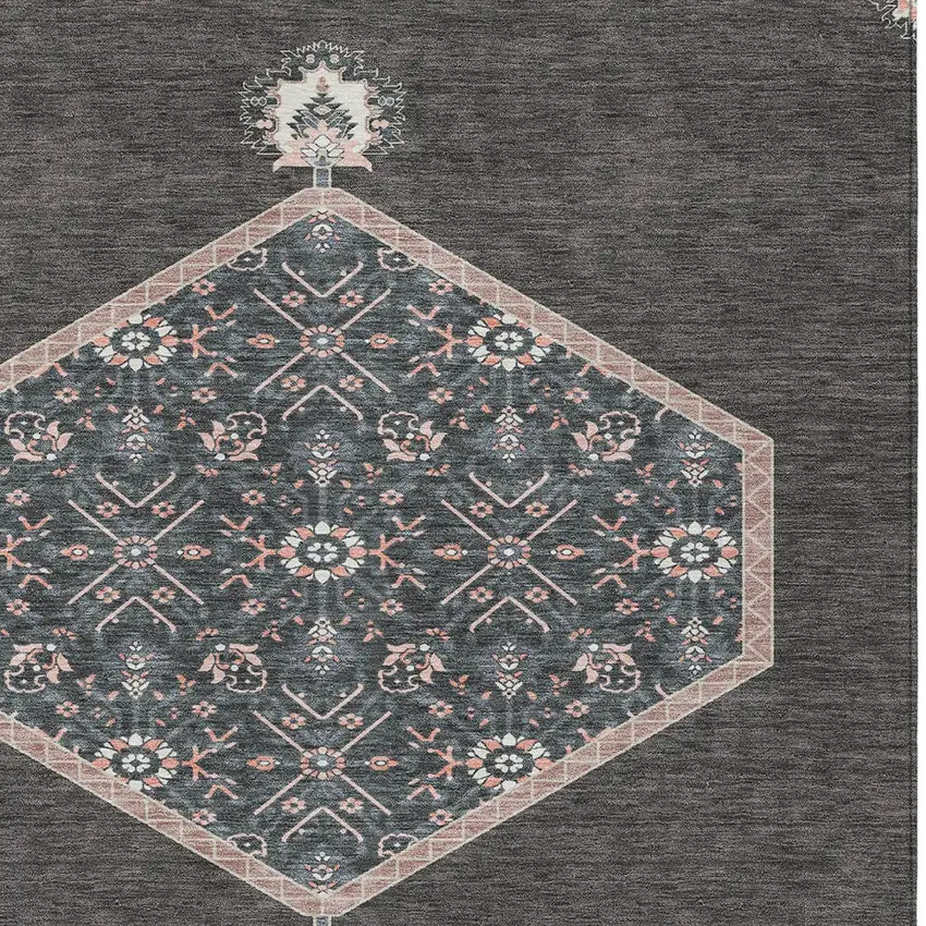Charcoal Pink And Blue Oriental Washable Indoor Outdoor Area Rug Photo 6