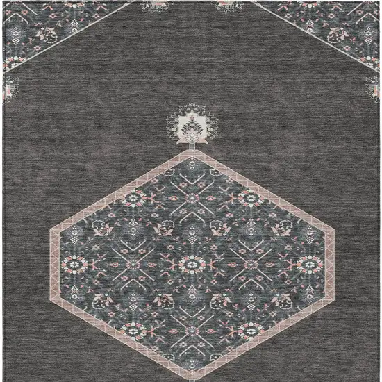 Charcoal Pink And Blue Oriental Washable Indoor Outdoor Area Rug Photo 6