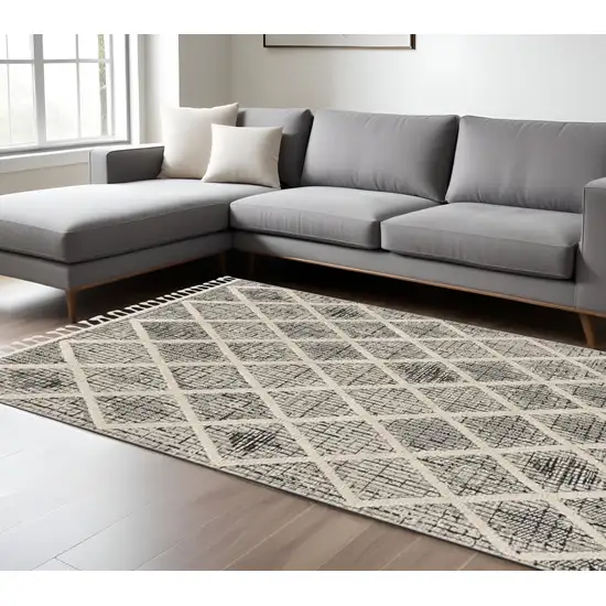 Cream And Charcoal Geometric Area Rug Photo 1