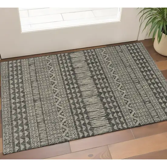 Charcoal And Gray Tribal Area Rug Photo 1