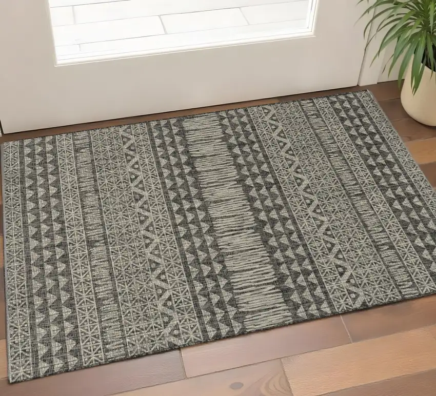 Charcoal And Gray Tribal Area Rug Photo 1
