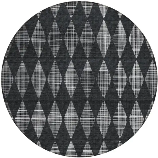Charcoal Round Geometric Washable Non Skid Indoor Outdoor Area Rug Photo 2