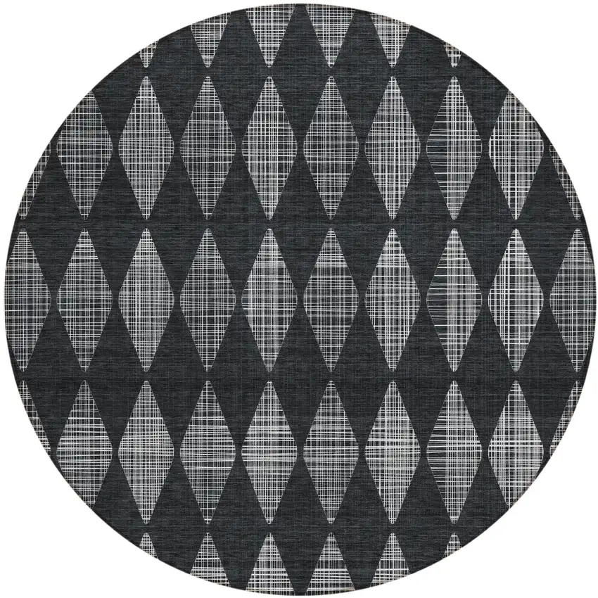 Charcoal Round Geometric Washable Non Skid Indoor Outdoor Area Rug Photo 2