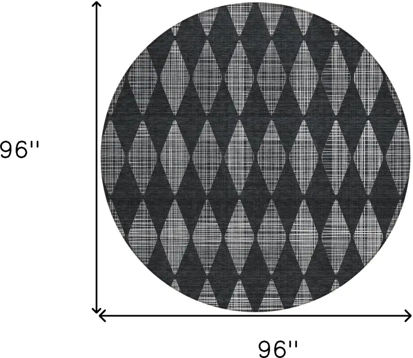 Charcoal Round Geometric Washable Non Skid Indoor Outdoor Area Rug Photo 3