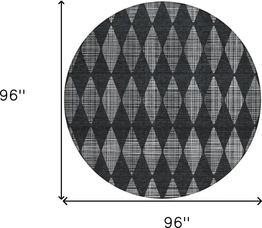 Charcoal Round Geometric Washable Non Skid Indoor Outdoor Area Rug Photo 3