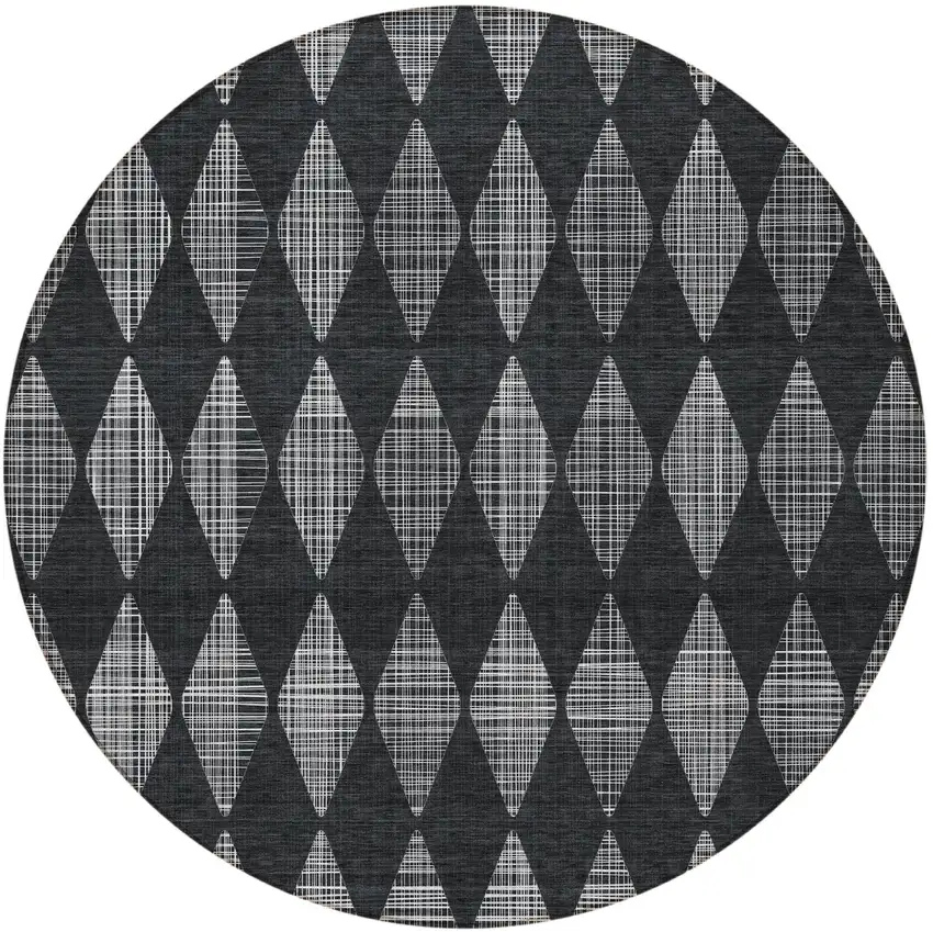 Charcoal Round Geometric Washable Non Skid Indoor Outdoor Area Rug Photo 6