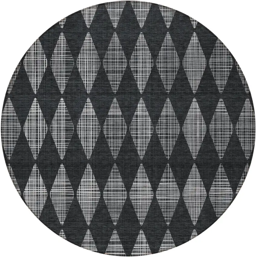 Charcoal Round Geometric Washable Non Skid Indoor Outdoor Area Rug Photo 6