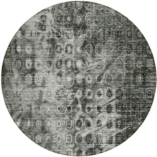Charcoal Round Ikat Washable Non Skid Indoor Outdoor Area Rug Photo 2