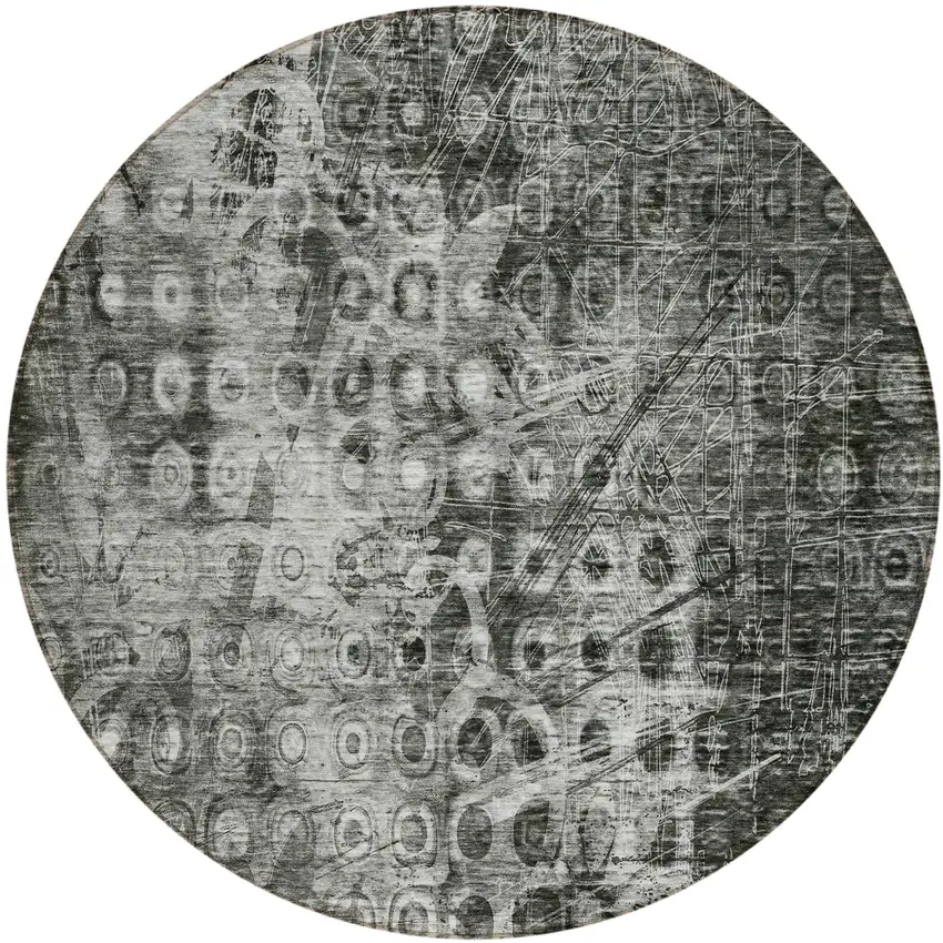 Charcoal Round Ikat Washable Non Skid Indoor Outdoor Area Rug Photo 2