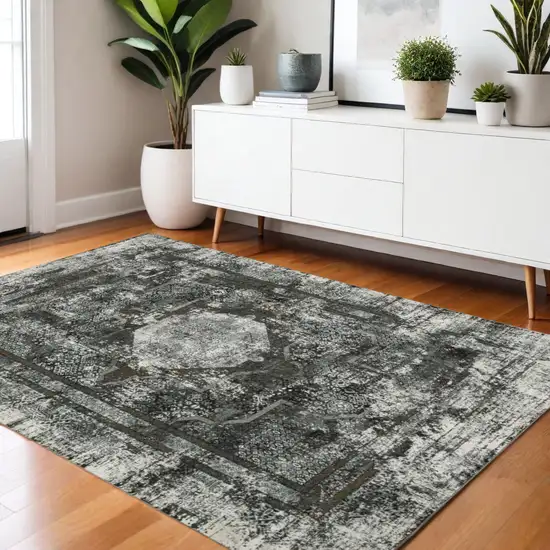 Charcoal And Gray Oriental Distressed Area Rug Photo 1