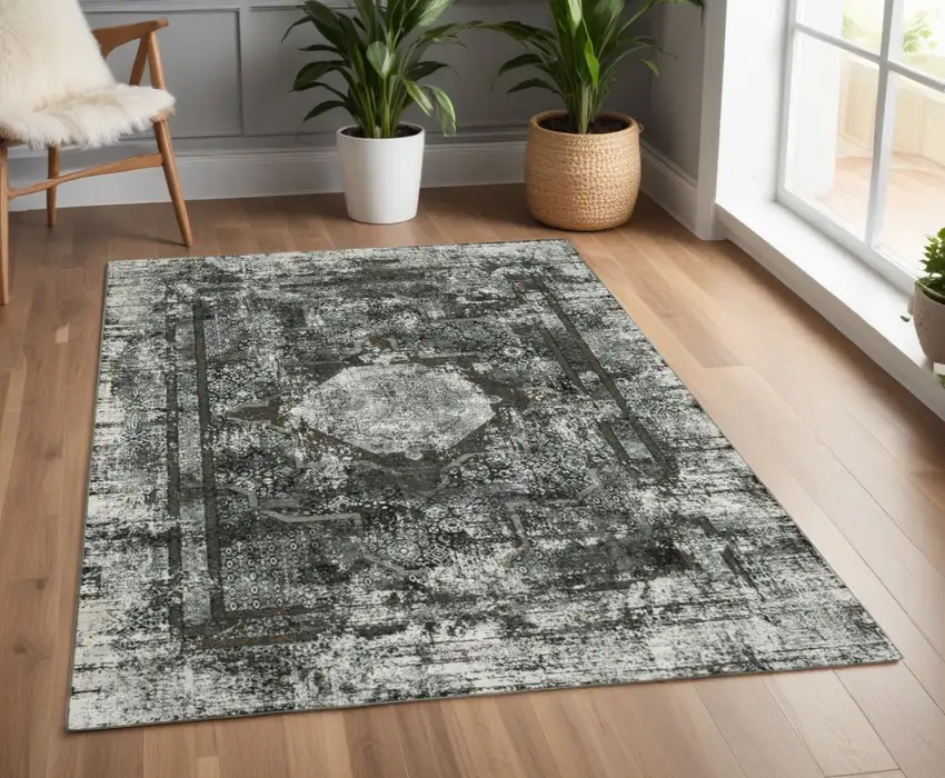 Gray and Ivory Oriental Power Loom Area Rug Photo 1