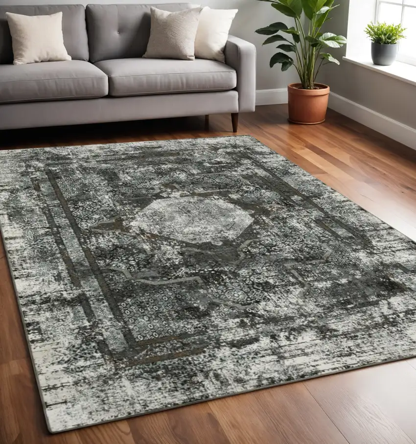 Gray and Ivory Oriental Power Loom Area Rug Photo 1