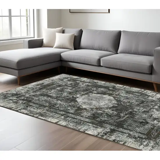 Charcoal And Gray Oriental Distressed Area Rug Photo 1