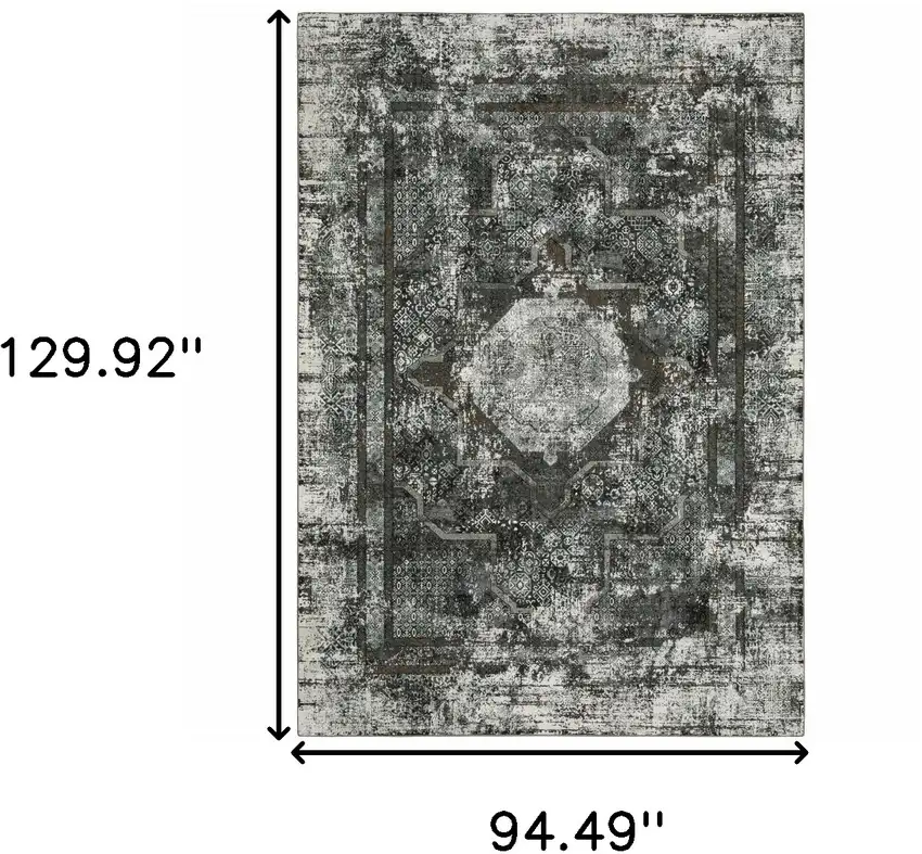 Charcoal Rust Grey Blue Ivory And Brown Oriental Power Loom Stain Resistant Area Rug Photo 4