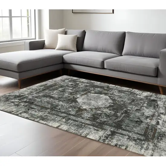 Charcoal Rust Grey Blue Ivory And Brown Oriental Power Loom Stain Resistant Area Rug Photo 1