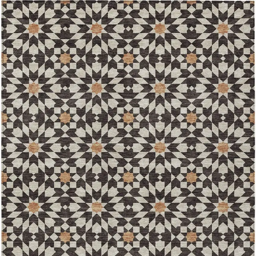 Charcoal Silver And Copper Floral Medallion Washable Indoor Outdoor Area Rug Photo 5