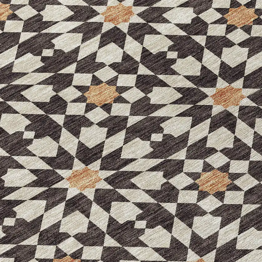 Charcoal Silver And Copper Floral Medallion Washable Indoor Outdoor Area Rug Photo 4