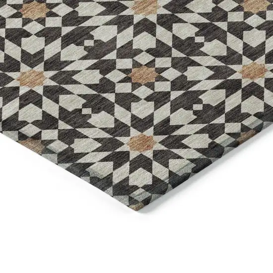 Charcoal Silver And Copper Floral Medallion Washable Indoor Outdoor Area Rug Photo 3