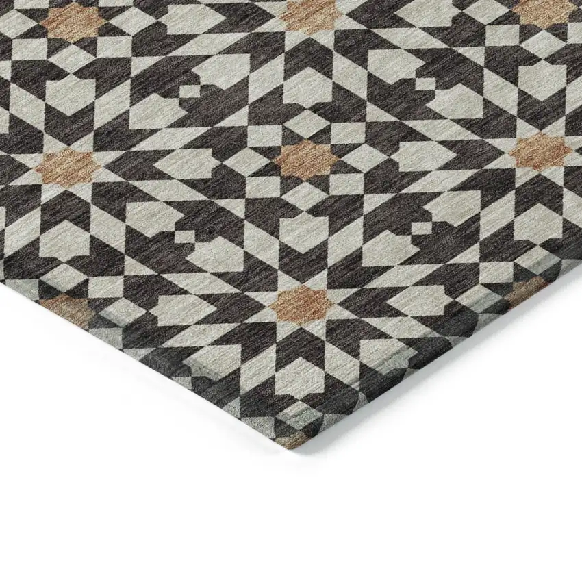 Charcoal Silver And Copper Floral Medallion Washable Indoor Outdoor Area Rug Photo 3