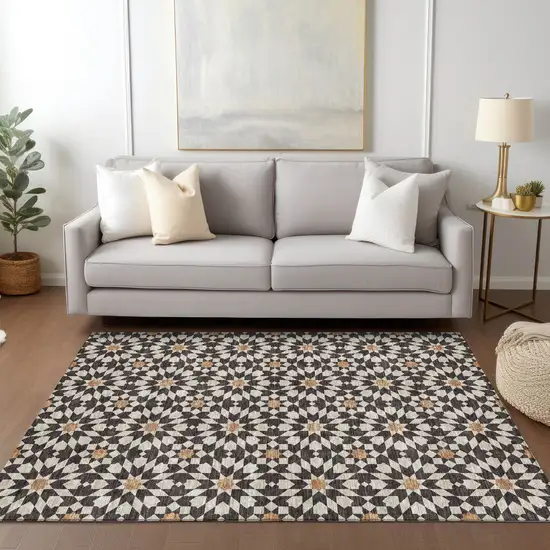 Charcoal Silver And Copper Floral Medallion Washable Indoor Outdoor Area Rug Photo 9