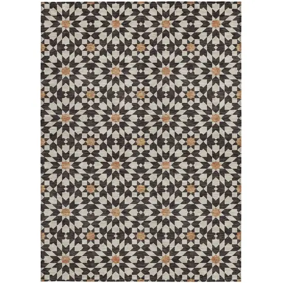 Charcoal Silver And Copper Floral Medallion Washable Indoor Outdoor Area Rug Photo 6
