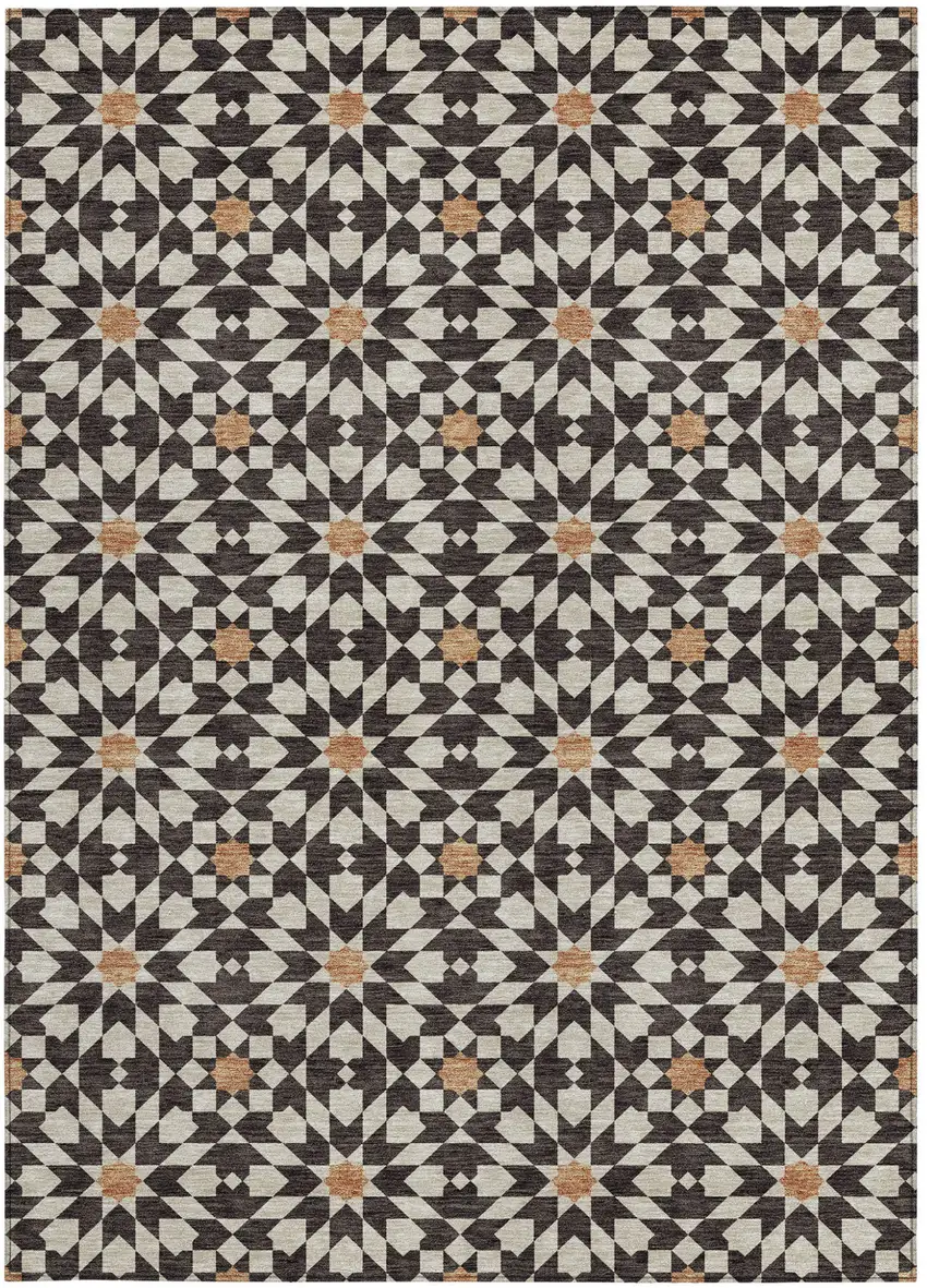 Charcoal Silver And Copper Floral Medallion Washable Indoor Outdoor Area Rug Photo 6