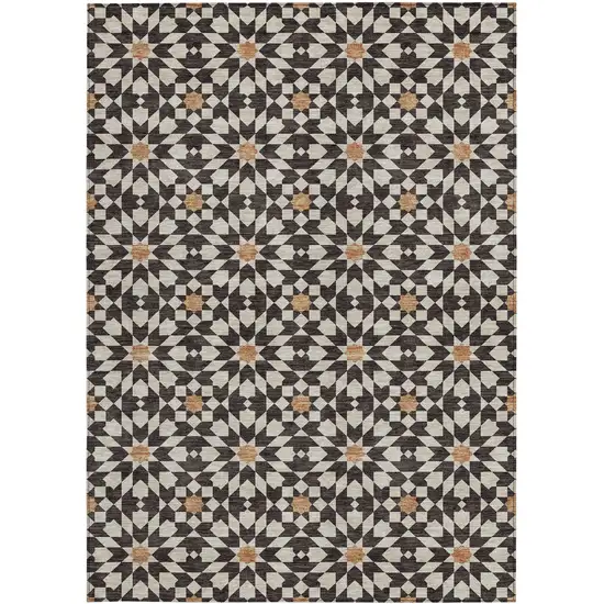 Charcoal Silver And Copper Floral Medallion Washable Indoor Outdoor Area Rug Photo 6