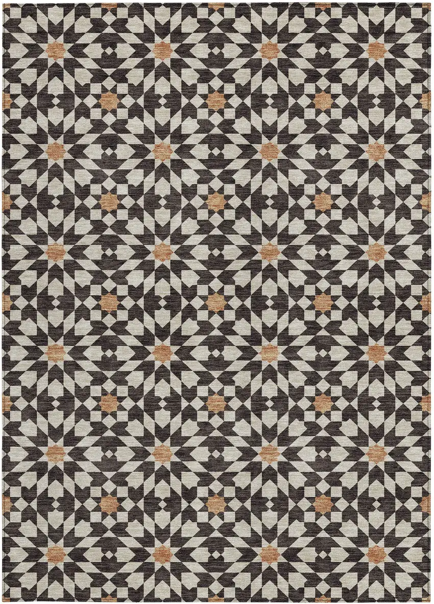 Charcoal Silver And Copper Floral Medallion Washable Indoor Outdoor Area Rug Photo 6