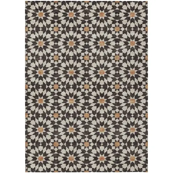 Charcoal Silver And Copper Floral Medallion Washable Indoor Outdoor Area Rug Photo 1