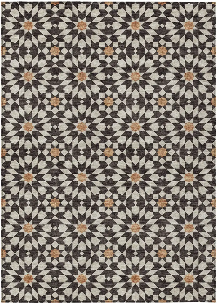 Charcoal Silver And Copper Floral Medallion Washable Indoor Outdoor Area Rug Photo 1