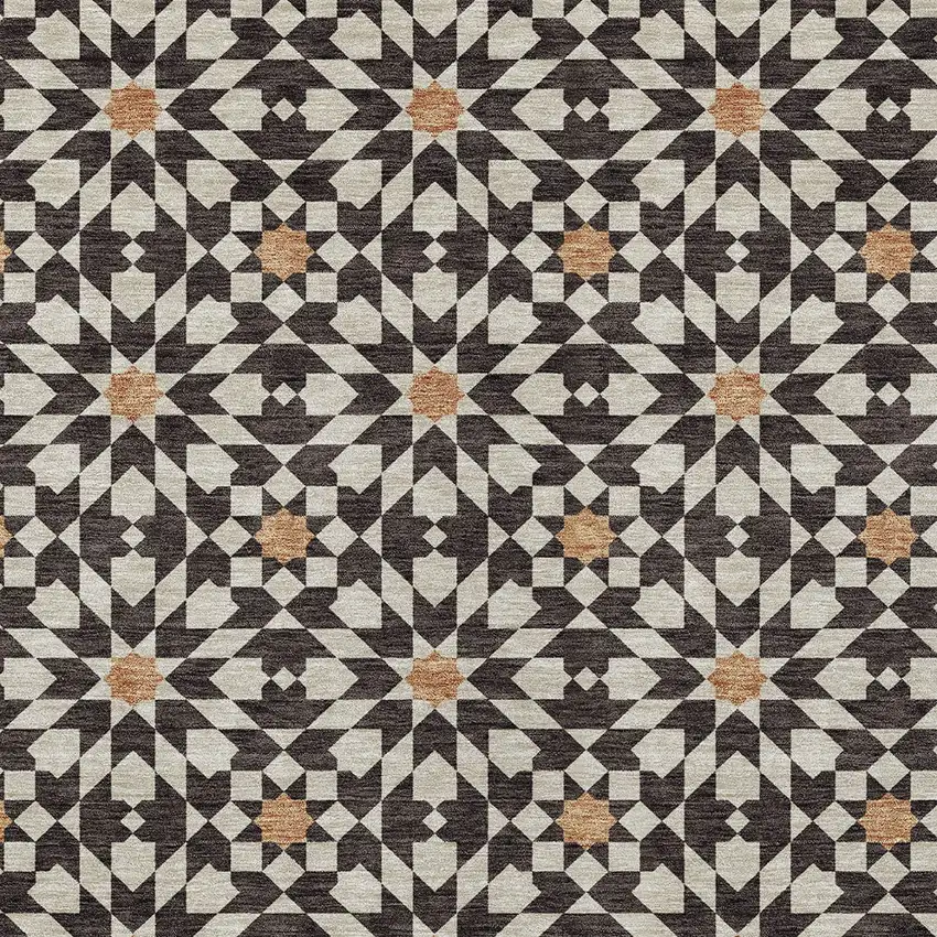 Charcoal Silver And Copper Floral Medallion Washable Indoor Outdoor Area Rug Photo 5