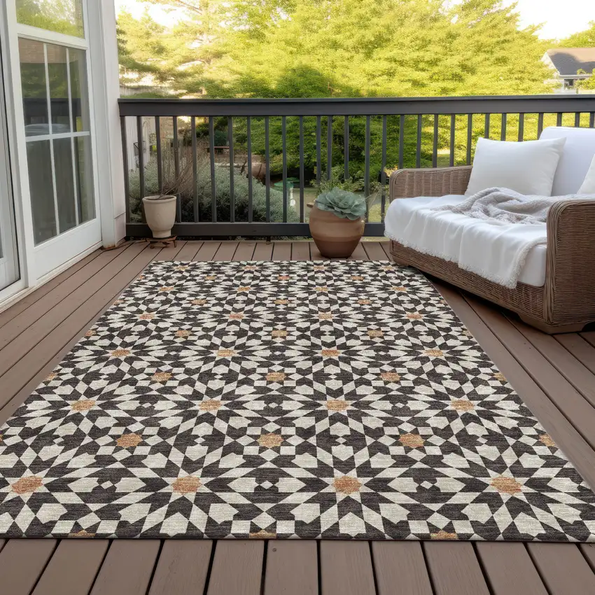 Charcoal Silver And Copper Floral Medallion Washable Indoor Outdoor Area Rug Photo 7
