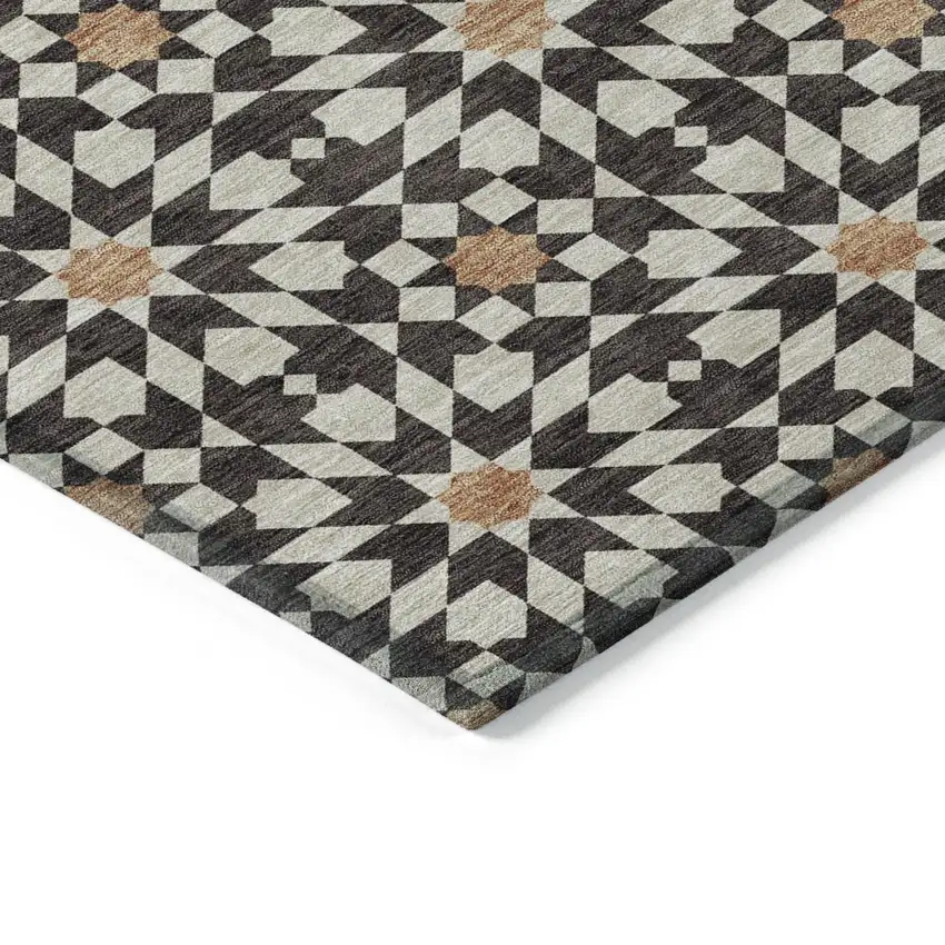 Charcoal Silver And Copper Floral Medallion Washable Indoor Outdoor Area Rug Photo 3