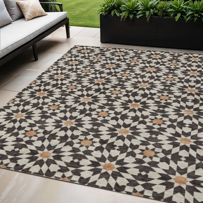 Charcoal Silver And Copper Floral Medallion Washable Indoor Outdoor Area Rug Photo 1
