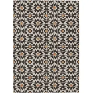 Photo of Charcoal Silver And Copper Floral Medallion Washable Indoor Outdoor Area Rug
