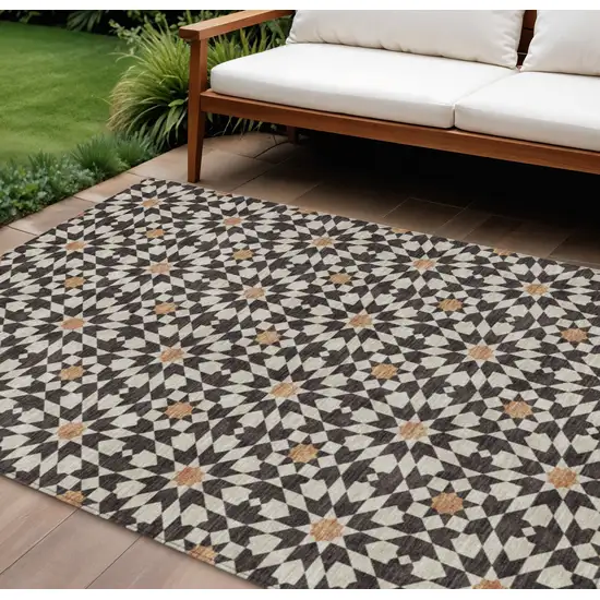 Charcoal Silver And Copper Floral Medallion Washable Indoor Outdoor Area Rug Photo 1