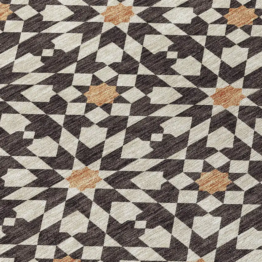 Charcoal Silver And Copper Floral Medallion Washable Indoor Outdoor Area Rug Photo 5