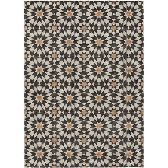 Charcoal Silver And Copper Floral Medallion Washable Indoor Outdoor Area Rug Photo 1